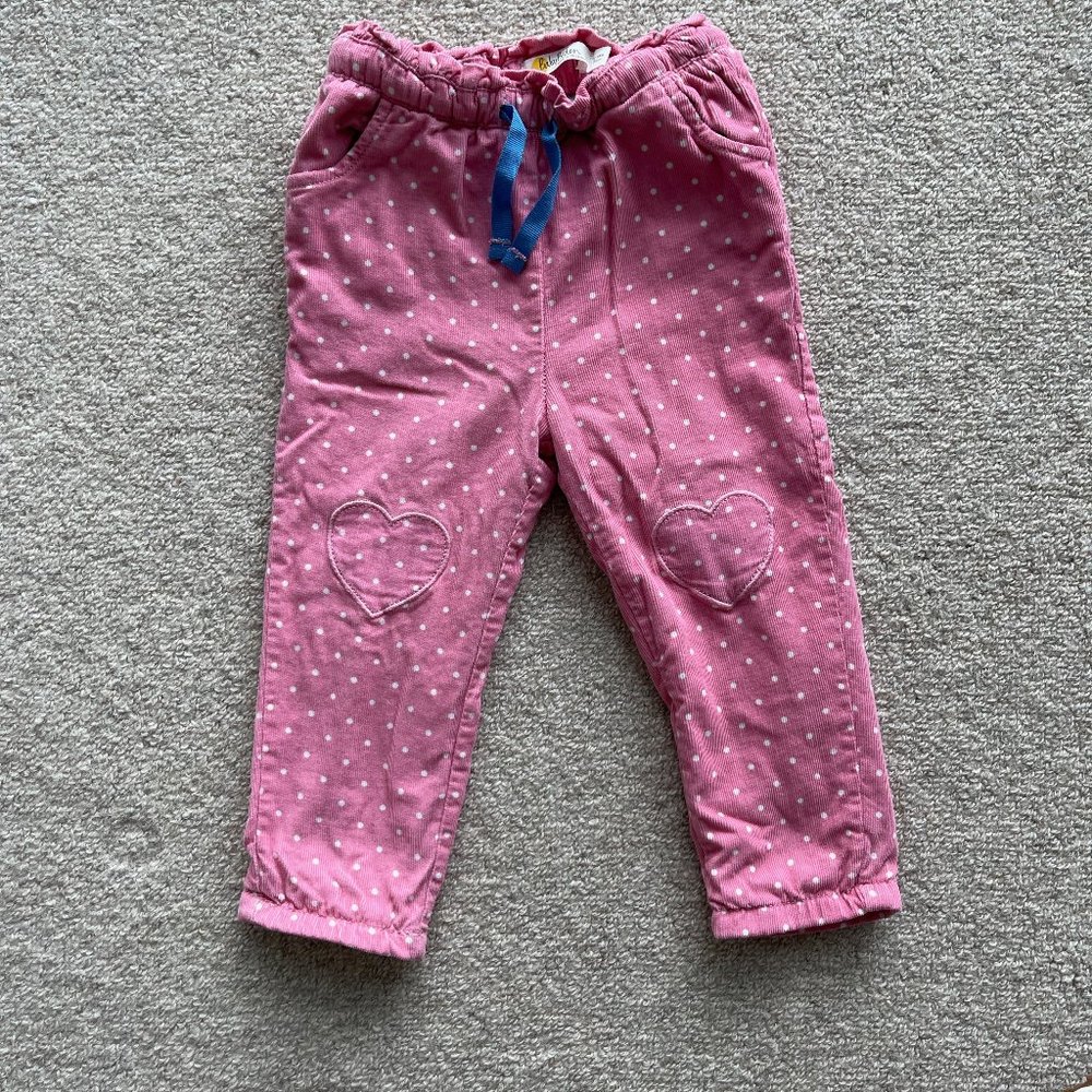 Baby Boden kids pink polkadot corduroy lined pants, 12-18M